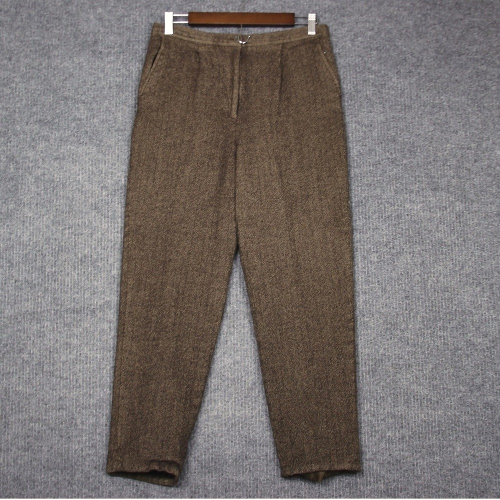 Laura Scott‎ Women 14 Wool Blend Herringbone Trousers Pants Brown Lined